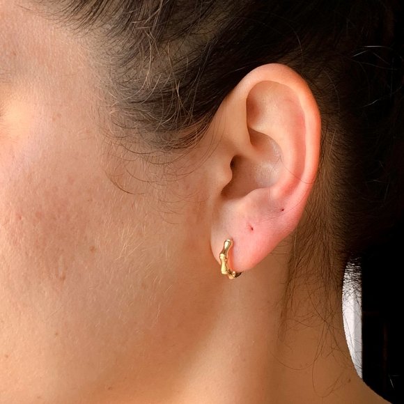 COPY - MINI GOLD HOOPS SMALL BAMBOO GOLD HOOPS - Picture 5 of 5
